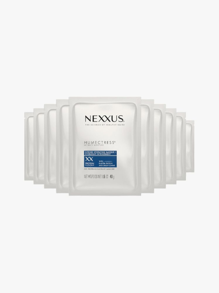 Nexxus Humectress Intensely Hydrating Masque in branded components on a light gray background