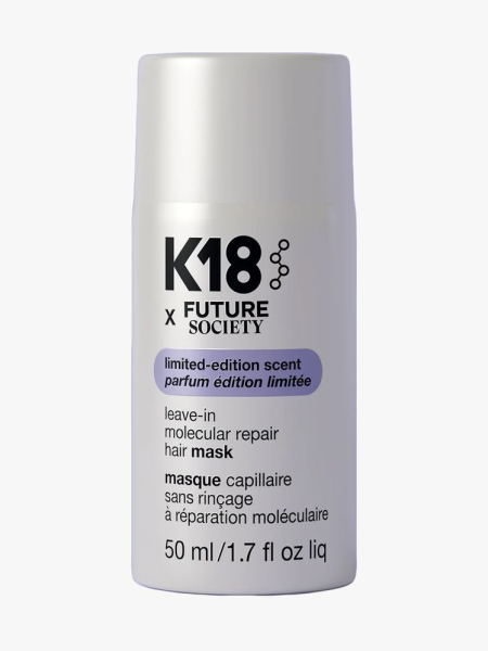 K18 X Future Society Leave-In Molecular Hair Mask in branded component on a light gray background