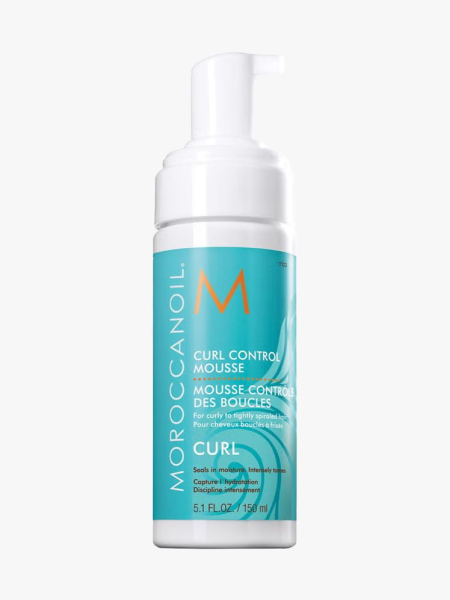 Moroccanoil Curl Control Mousse in branded component on a light gray background