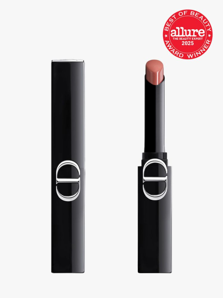 Dior Rouge Dior Onstage slim black tube of lipstick on light gray background with red Allure Best of Beauty seal in the top right corner