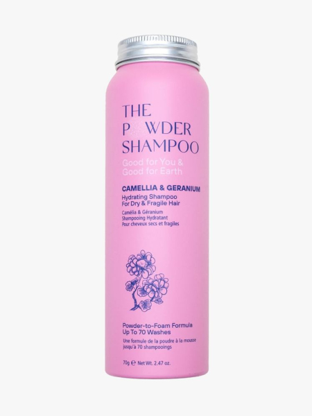 The Powder Shampoo Hydrating Shampoo in branded component on a light gray background