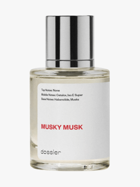 Dossier Musky Musk Eau de Parfum in branded component on a light gray background