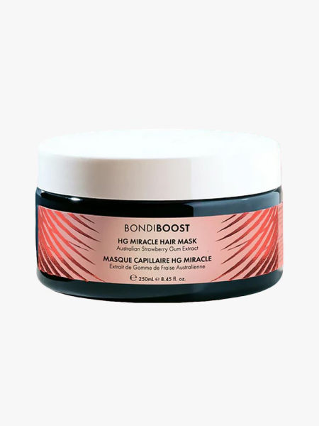 BondiBoost Strawberry Gum Miracle Mask in branded tub component on a light gray background